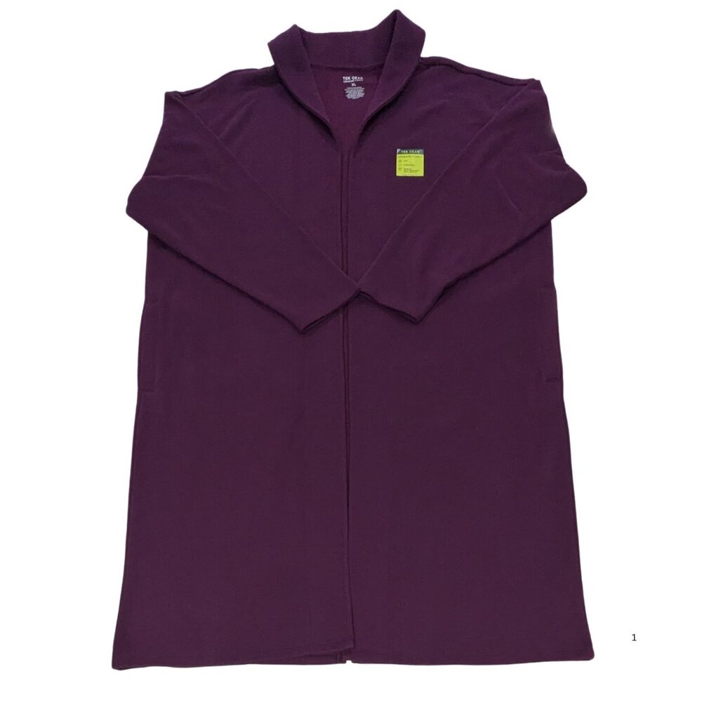 Tek Gear UltraSoft Fleece Long Cardigan XL Plum NWT Open Front Cozy Lounge Layer - Picture 2 of 5